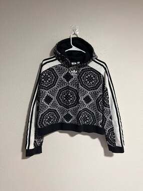 Adidas Originals Women's Kaleidoscope Print Cropped Hoodie Black/White